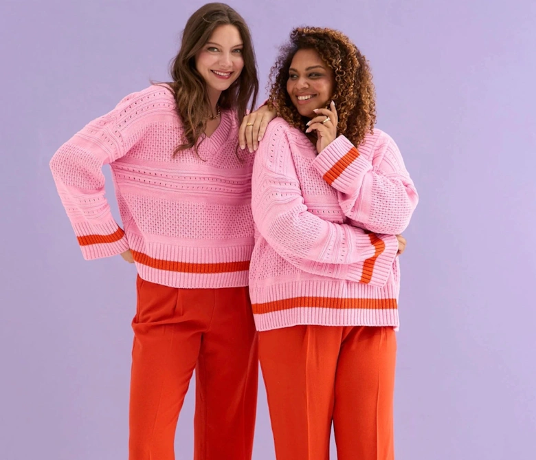 Judith Pointelle Stitch V Neck Jumper - Pink