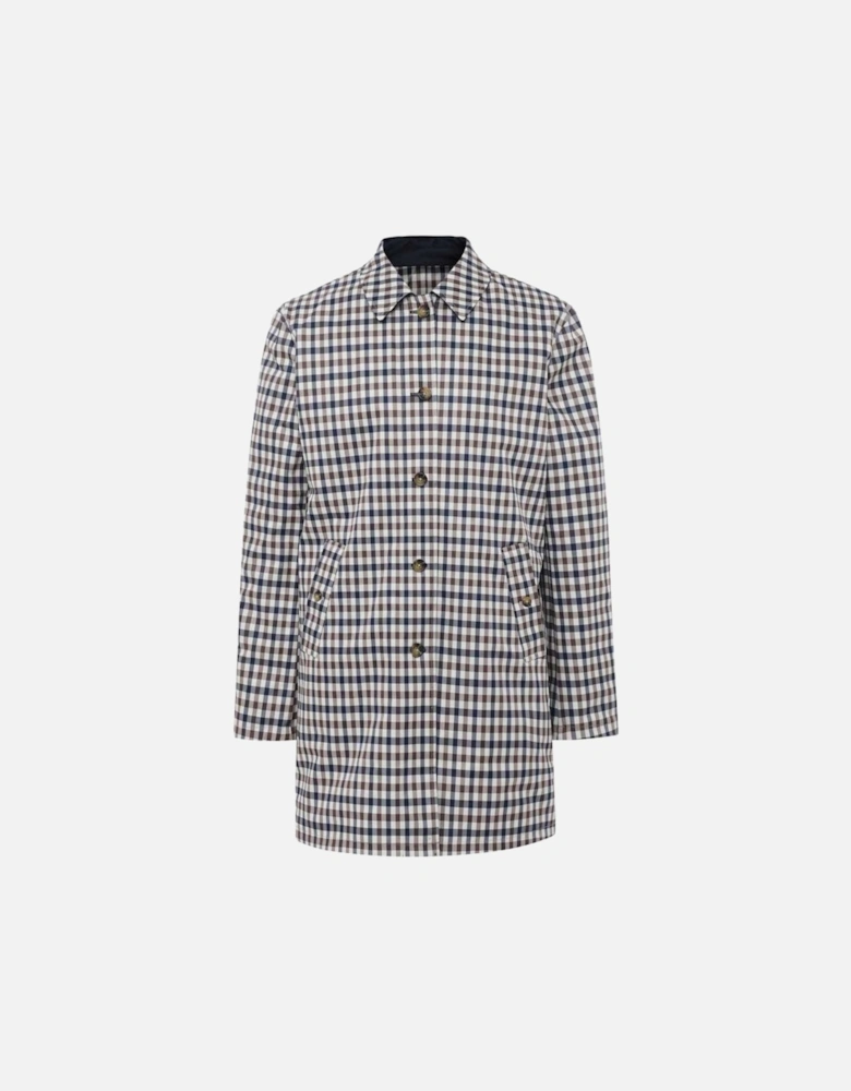 Archival Reversible Check Mid Mac Coat - Navy