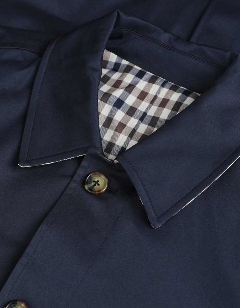 Archival Reversible Check Mid Mac Coat - Navy