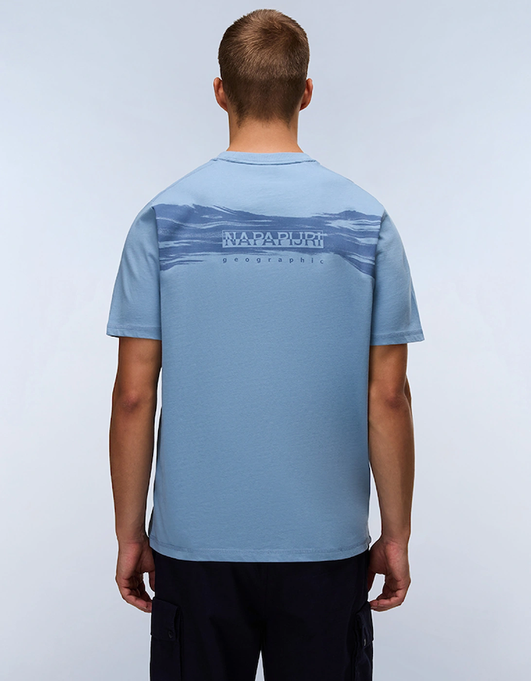 Napapijri Men's Blue Back Graphic Jersey Short Sleeve T-Shirt - Size: 42