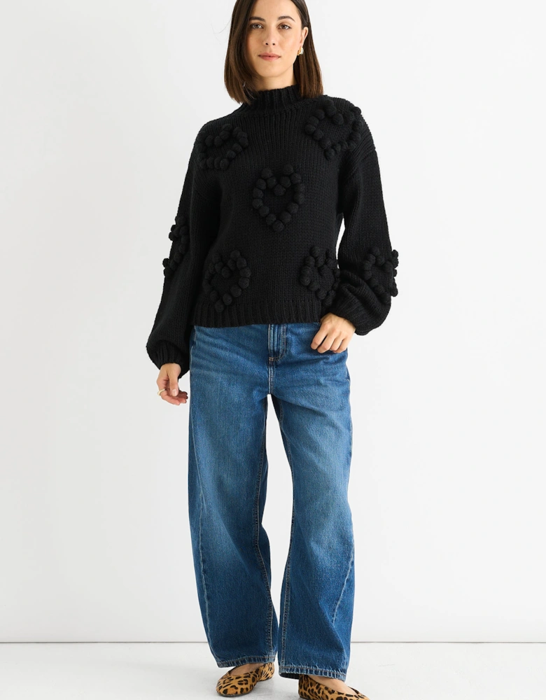 Black Heart Bubble Chunky Knit High Neck Jumper