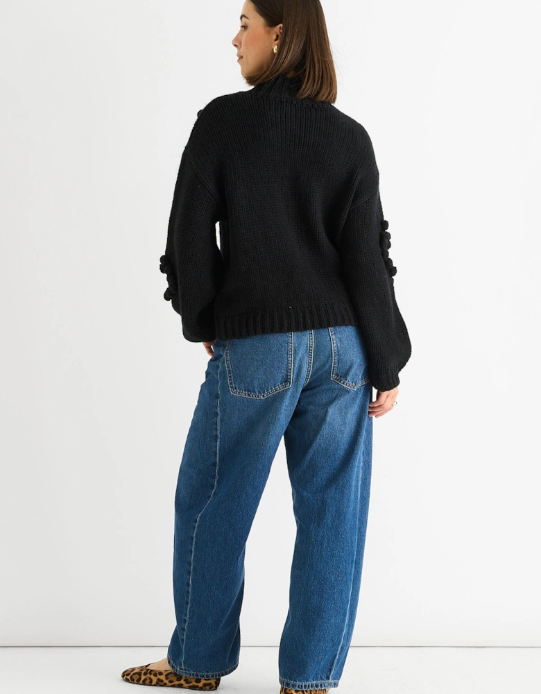 Black Heart Bubble Chunky Knit High Neck Jumper