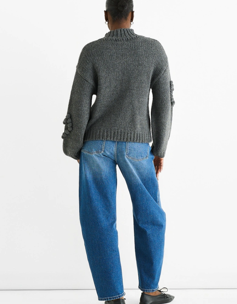 Dark Grey Heart Bubble Chunky Knit High Neck Jumper