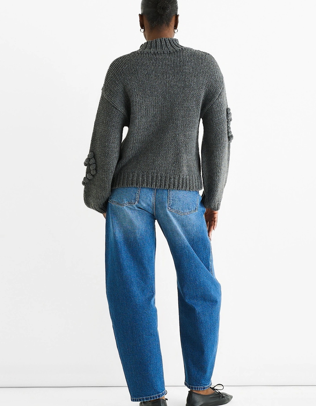 Dark Grey Heart Bubble Chunky Knit High Neck Jumper