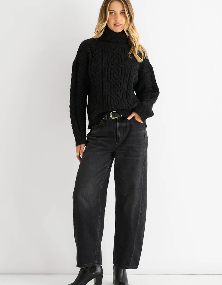 Black Cable Knit High Neck Knit Jumper
