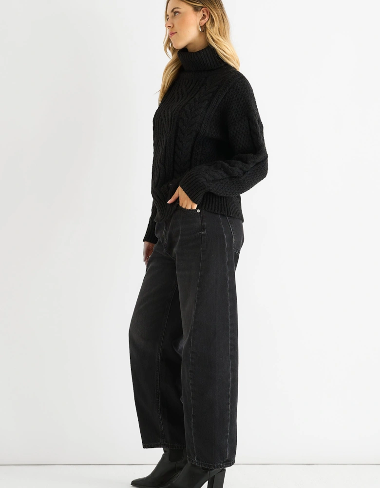 Black Cable Knit High Neck Knit Jumper