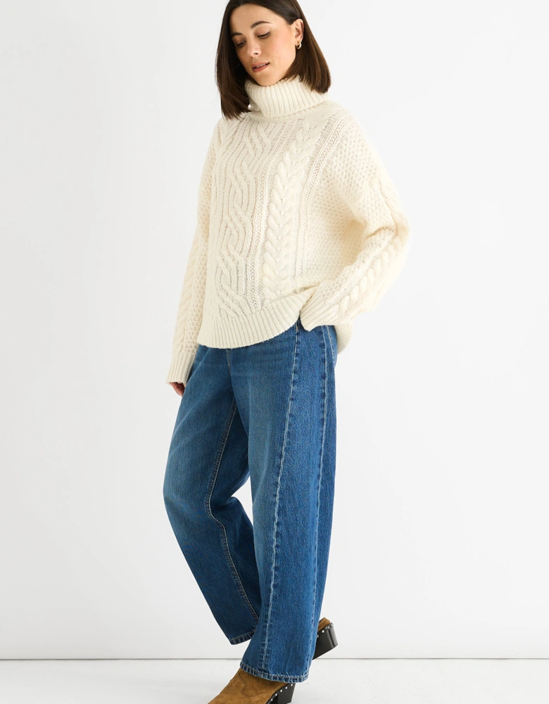 Cream Cable Knit High Neck Knit Jumper
