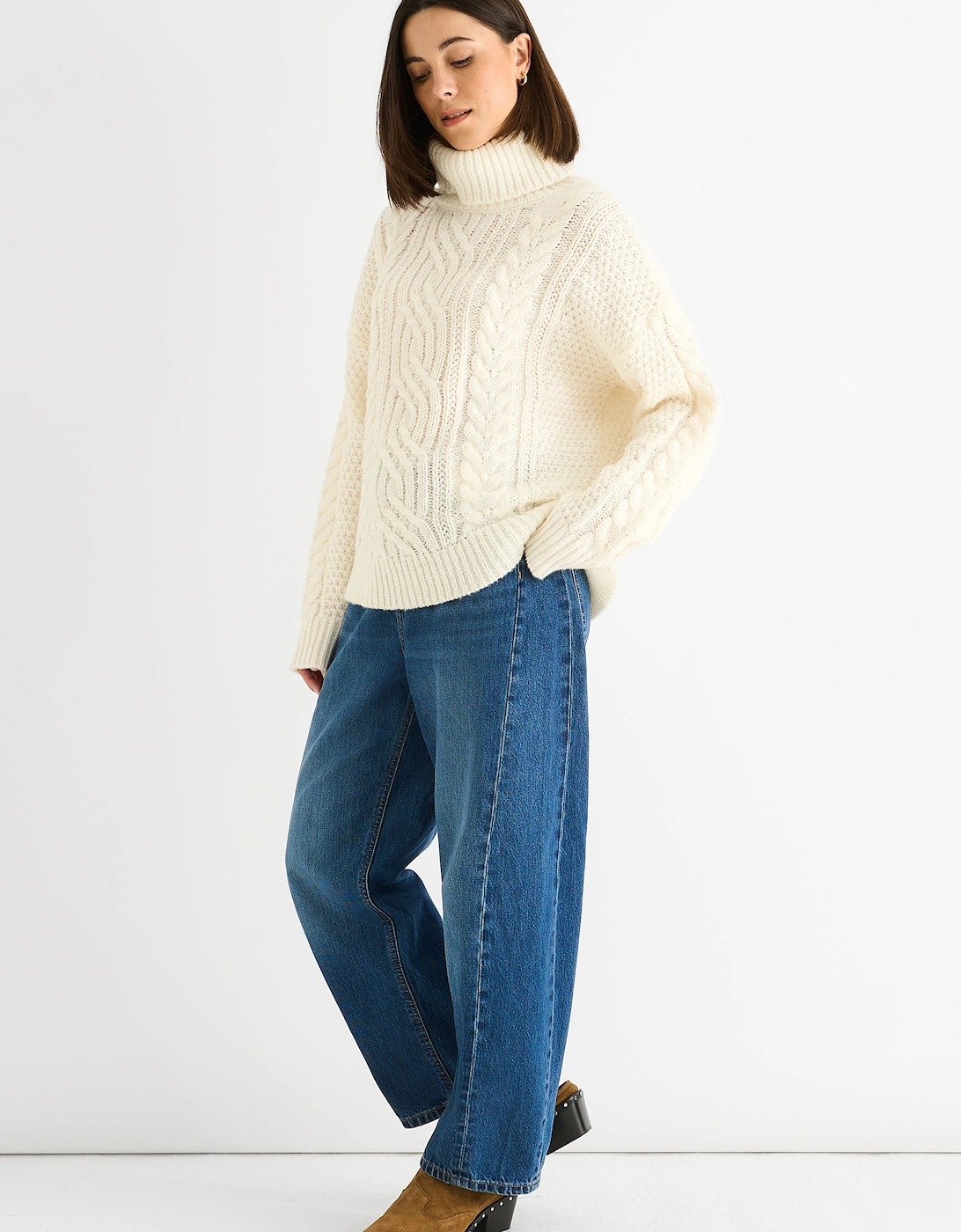Cream Cable Knit High Neck Knit Jumper, 5 of 4