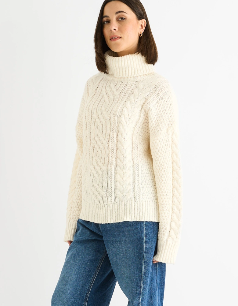 Cream Cable Knit High Neck Knit Jumper