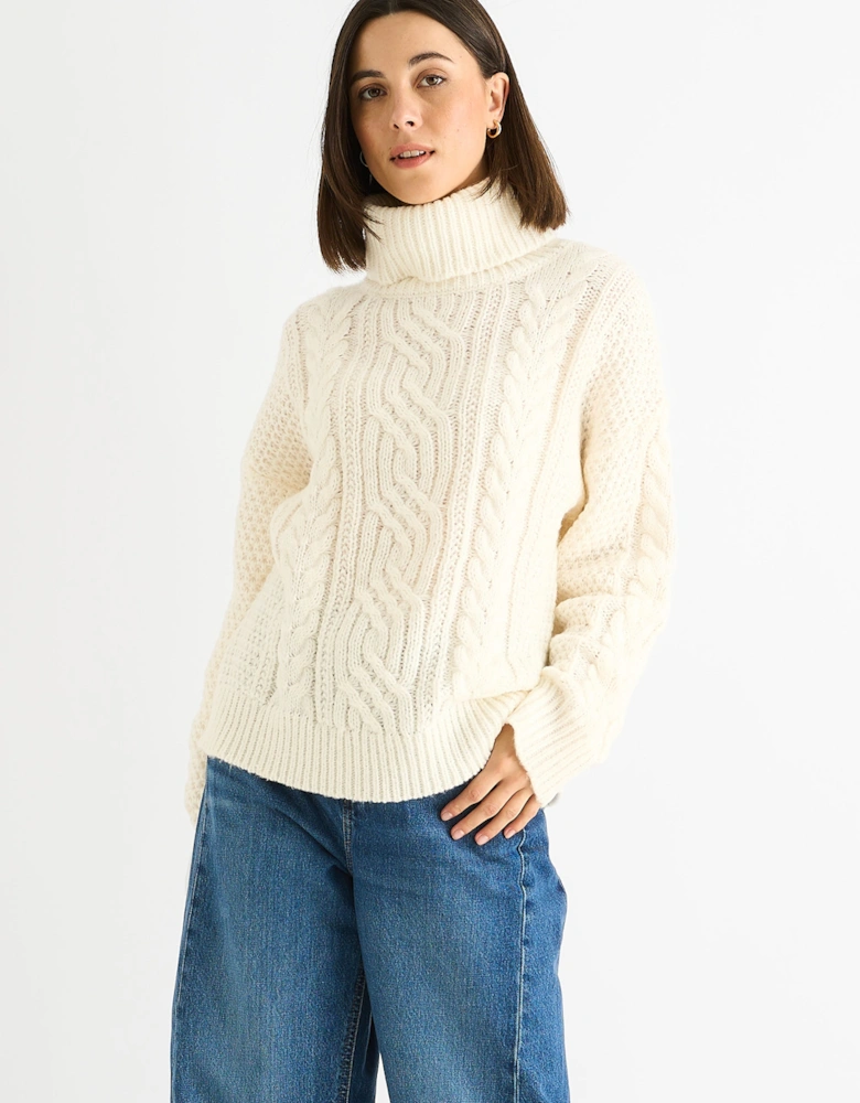 Cream Cable Knit High Neck Knit Jumper