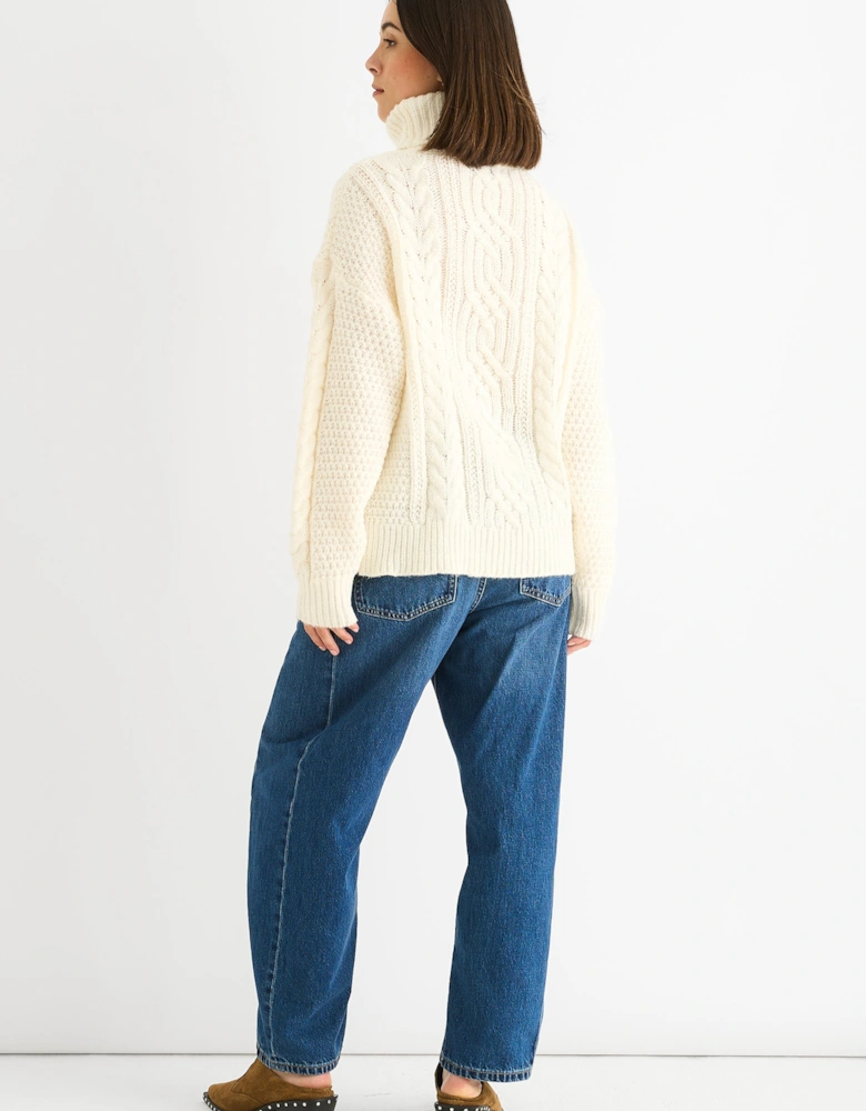 Cream Cable Knit High Neck Knit Jumper