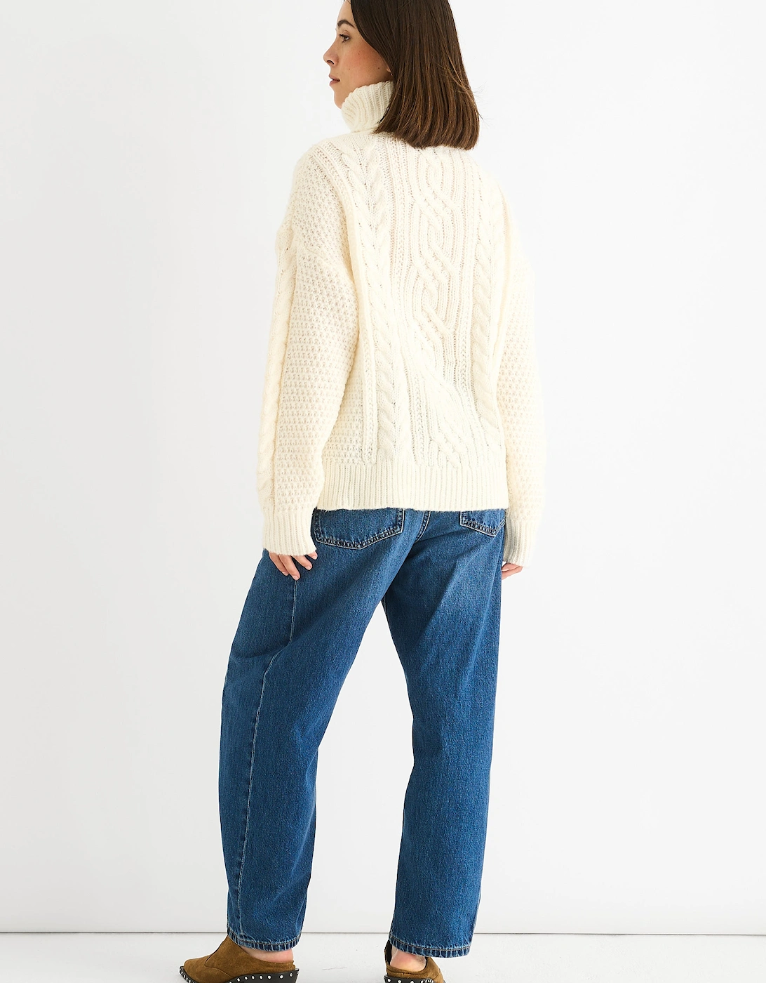 Cream Cable Knit High Neck Knit Jumper