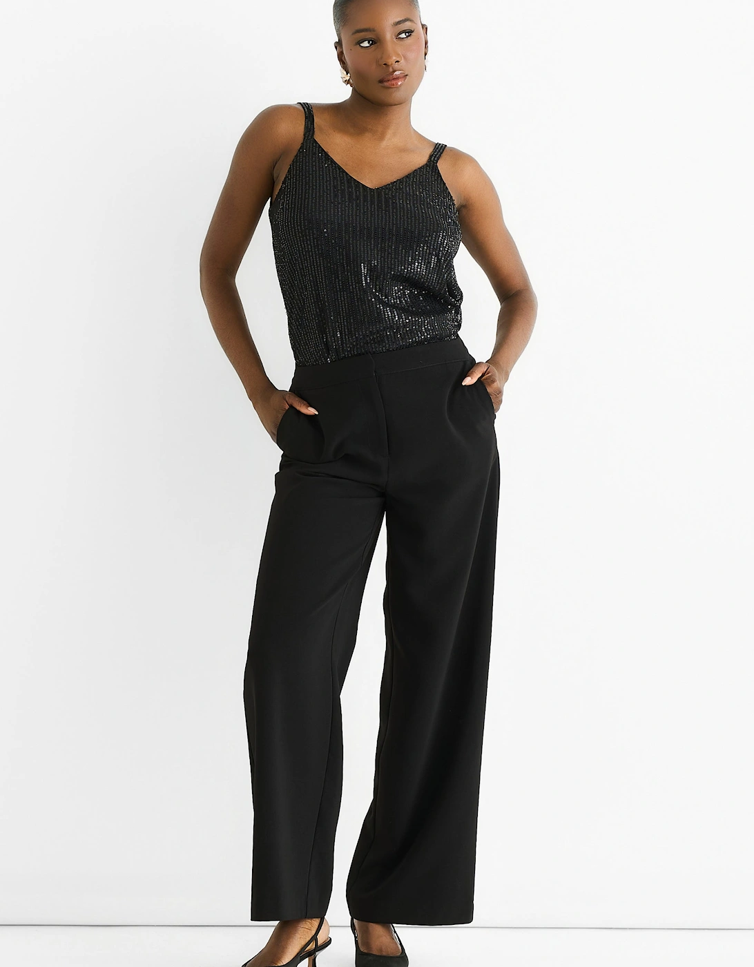Gini London Women's Black Wide Leg Tailored Trousers - Size: 12