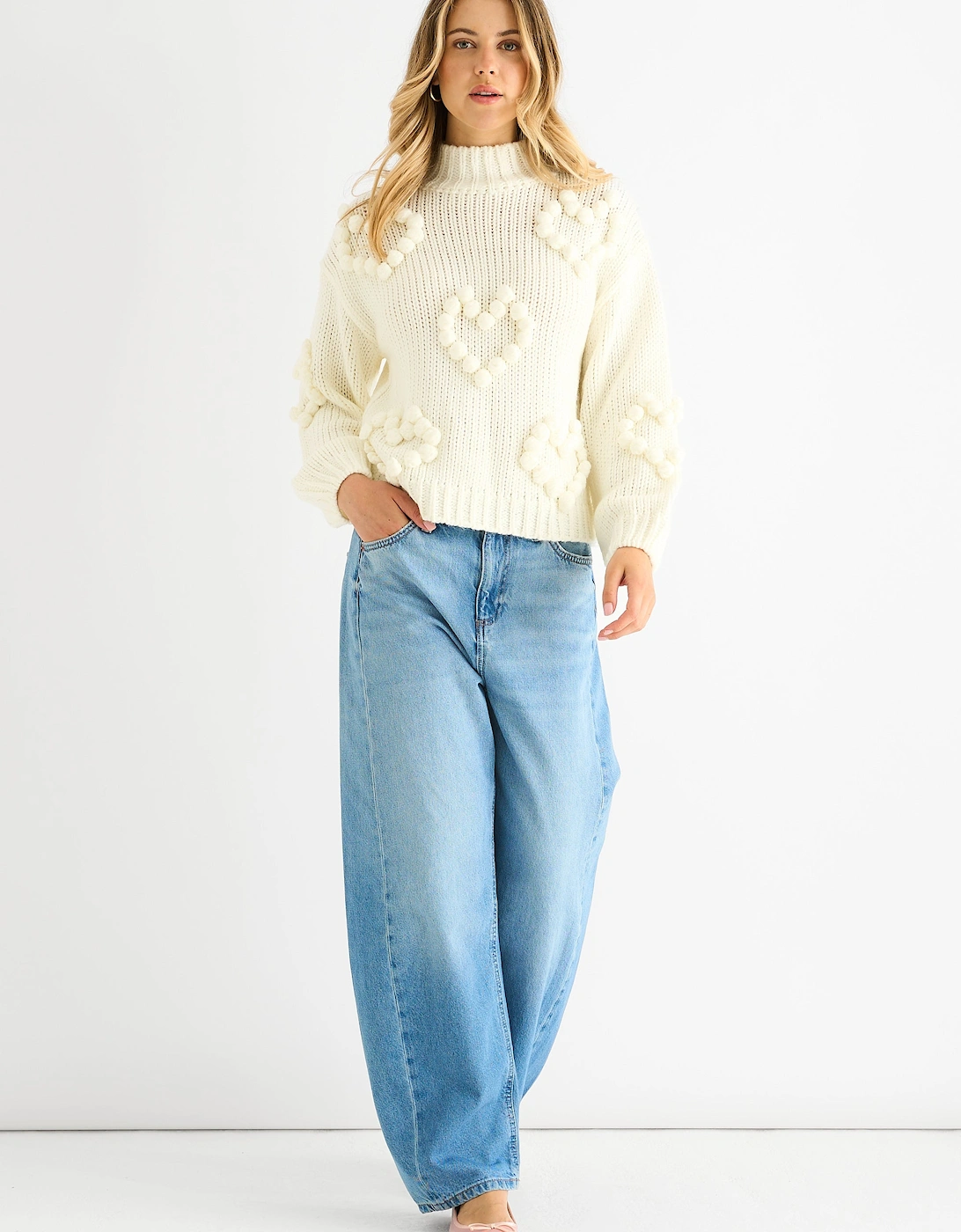 Cream Heart Bubble Chunky Knit High Neck Jumper, 5 of 4