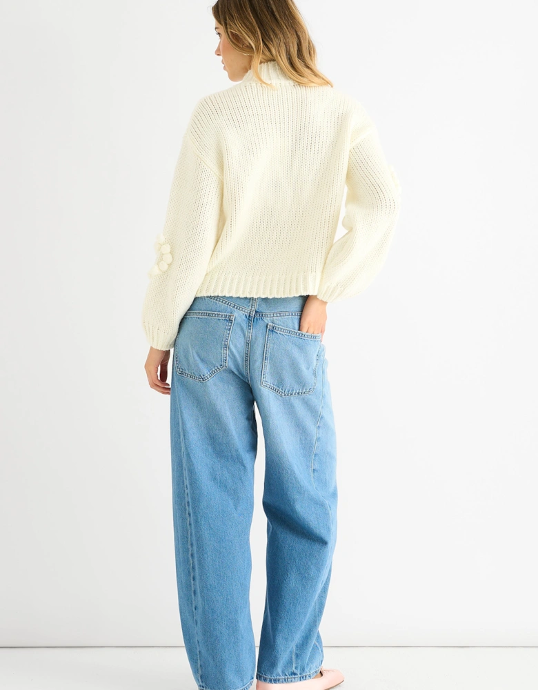 Cream Heart Bubble Chunky Knit High Neck Jumper