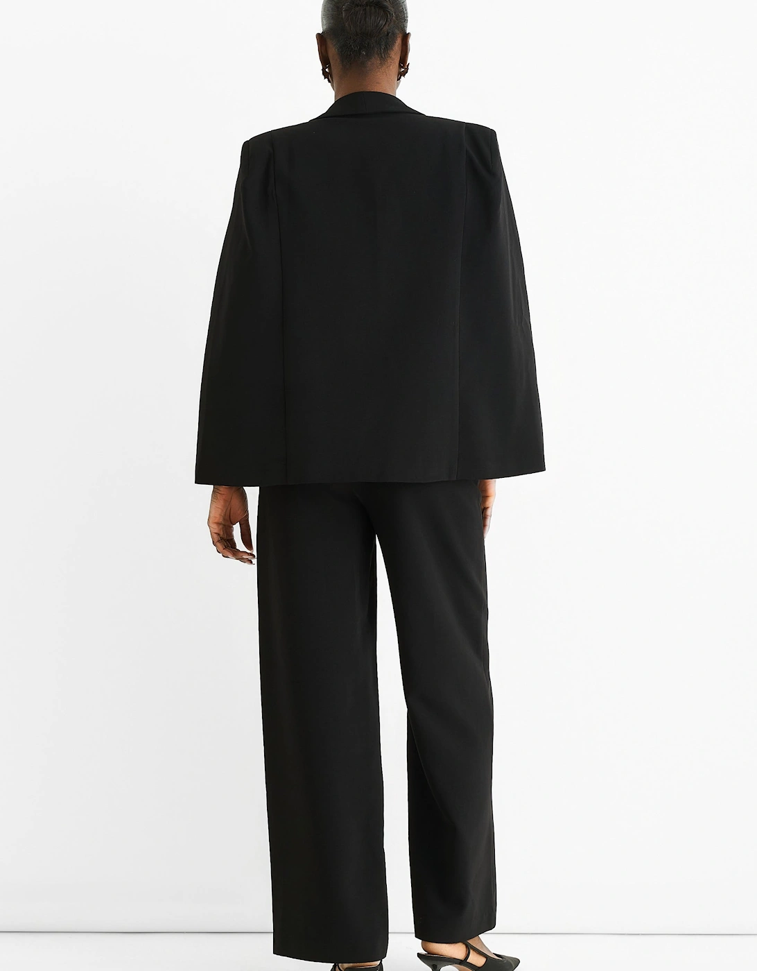 Black Contrast Animal Lining Tailoring Cape Blazer