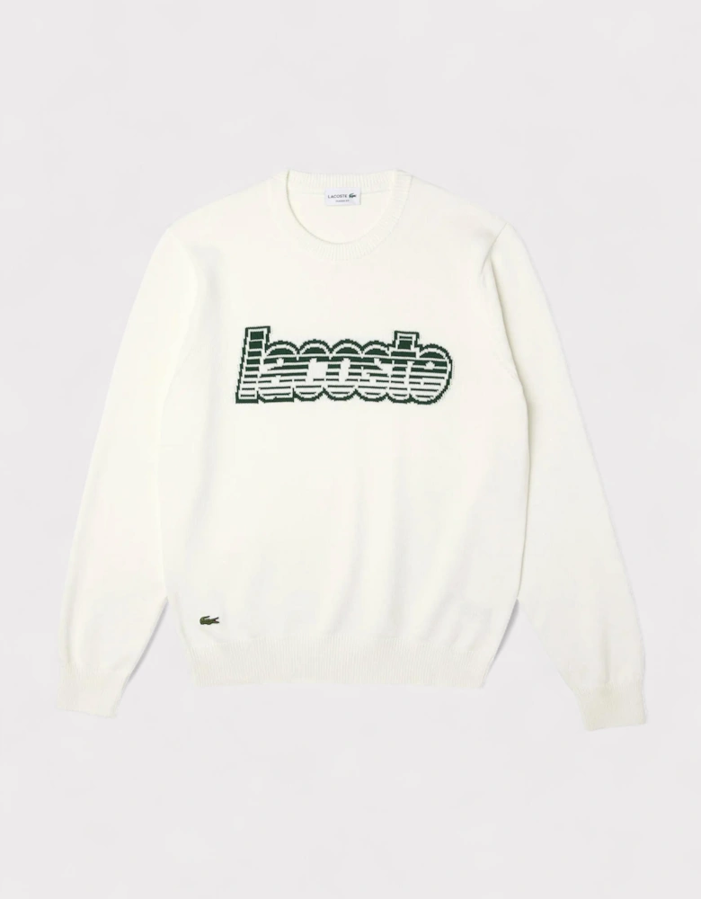 Round Neck Sweater White Green