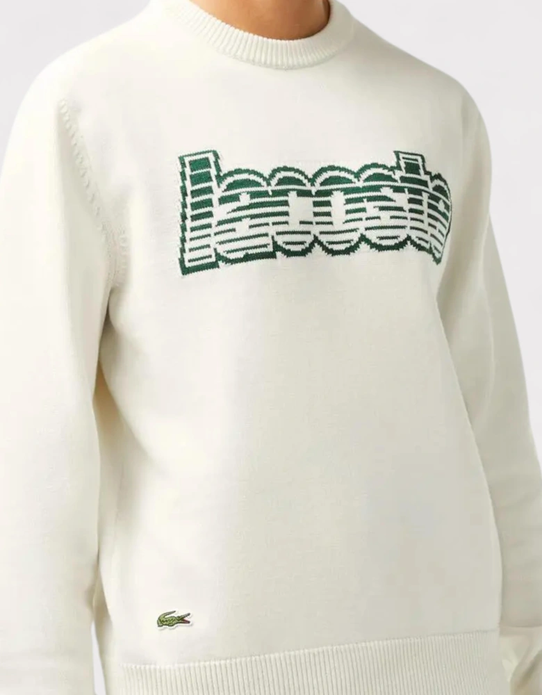 Round Neck Sweater White Green