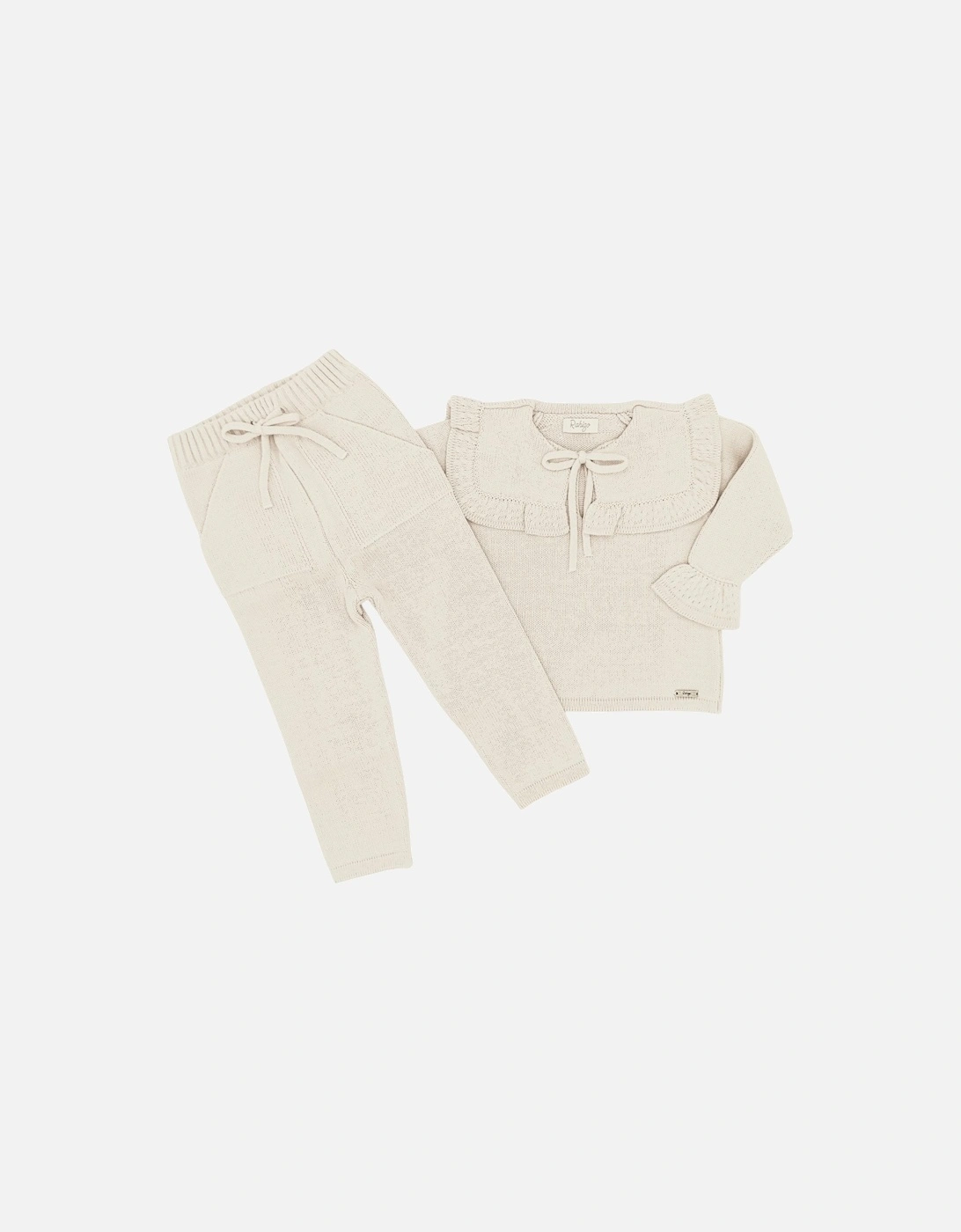 Girls Cream Knit Collared Tracksuit, 2 of 1