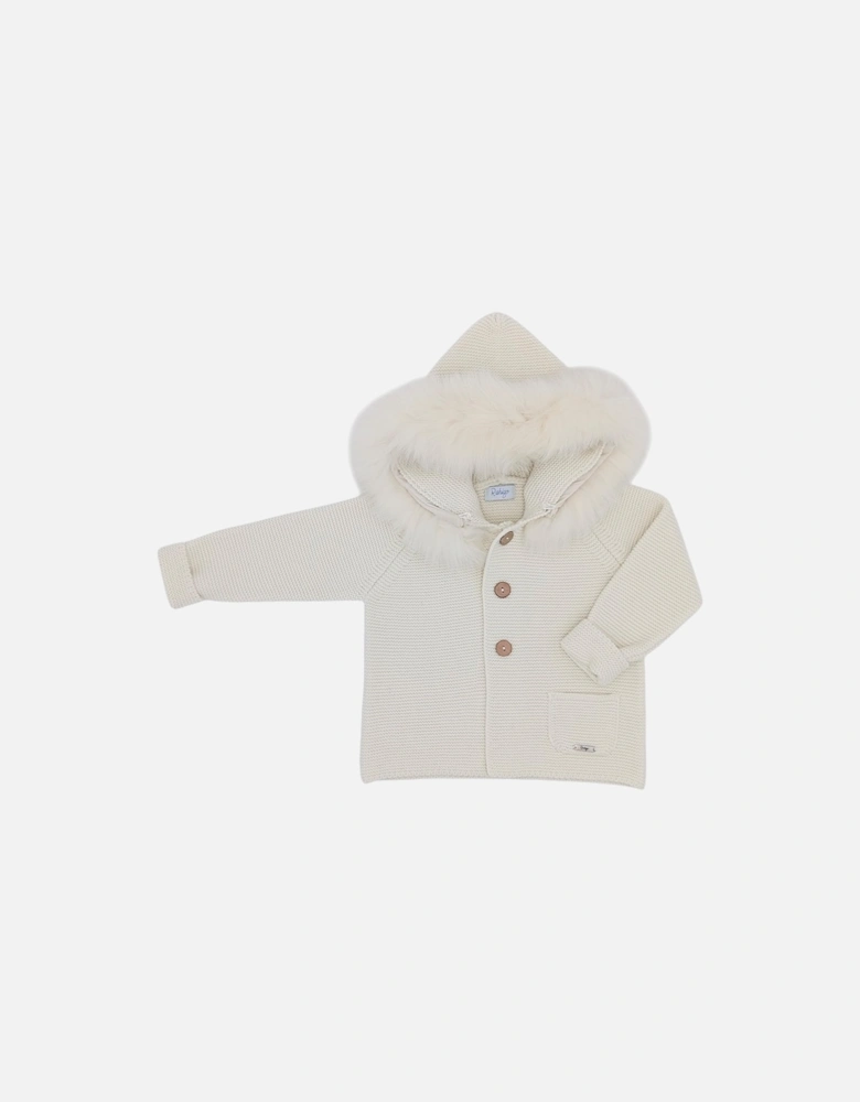 Cream Knit Fur Trim Cardigan