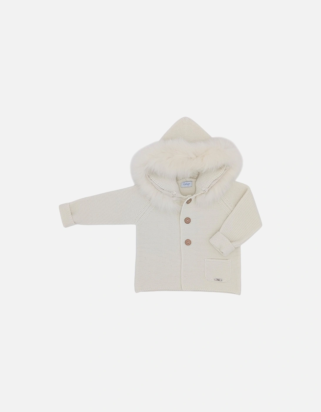 Cream Knit Fur Trim Cardigan, 2 of 1