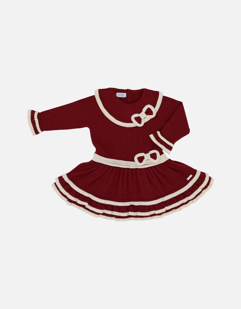 Girls Dark Red and Cream Knit Dress
