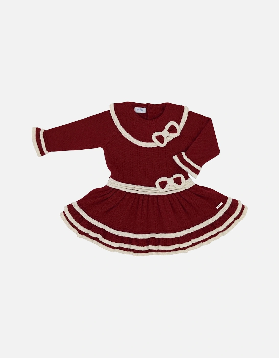Girls Dark Red and Cream Knit Dress, 2 of 1