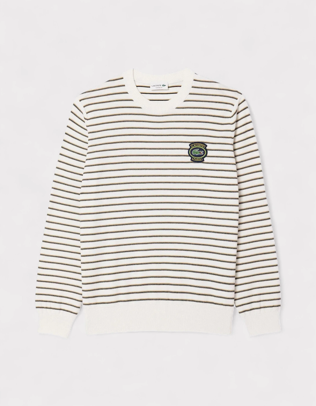 Striped Cotton Badge Crew Neck Sweater White, 5 of 4