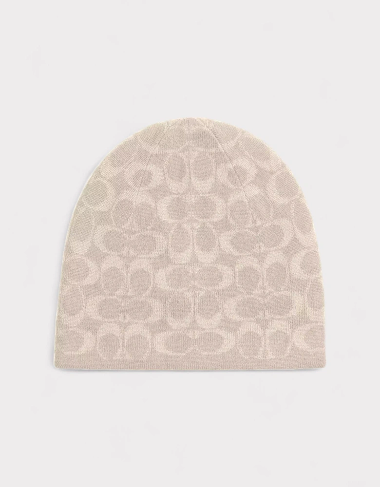Reversible Signature Beanie Beige