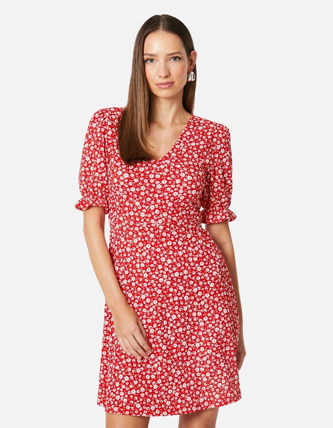 Womens/Ladies Ditsy Print V Neck Short-Sleeved Mini Dress, 4 of 3