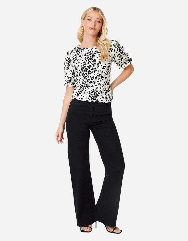 Womens/Ladies Leopard Print Puff Shoulders Top