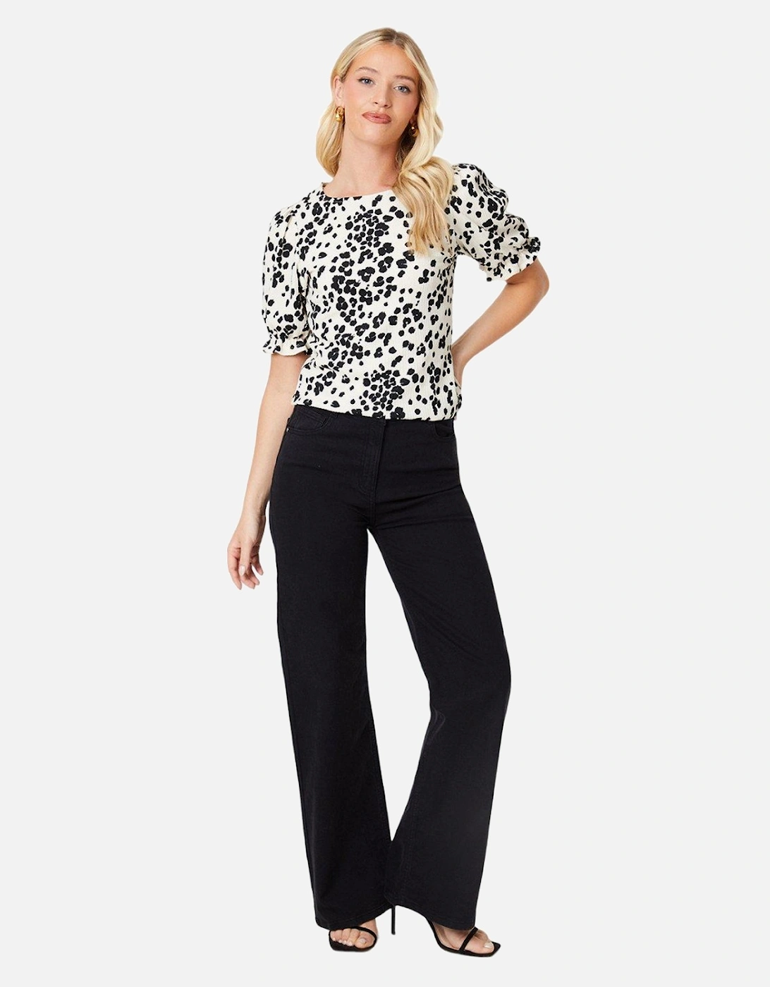 Womens/Ladies Leopard Print Puff Shoulders Top