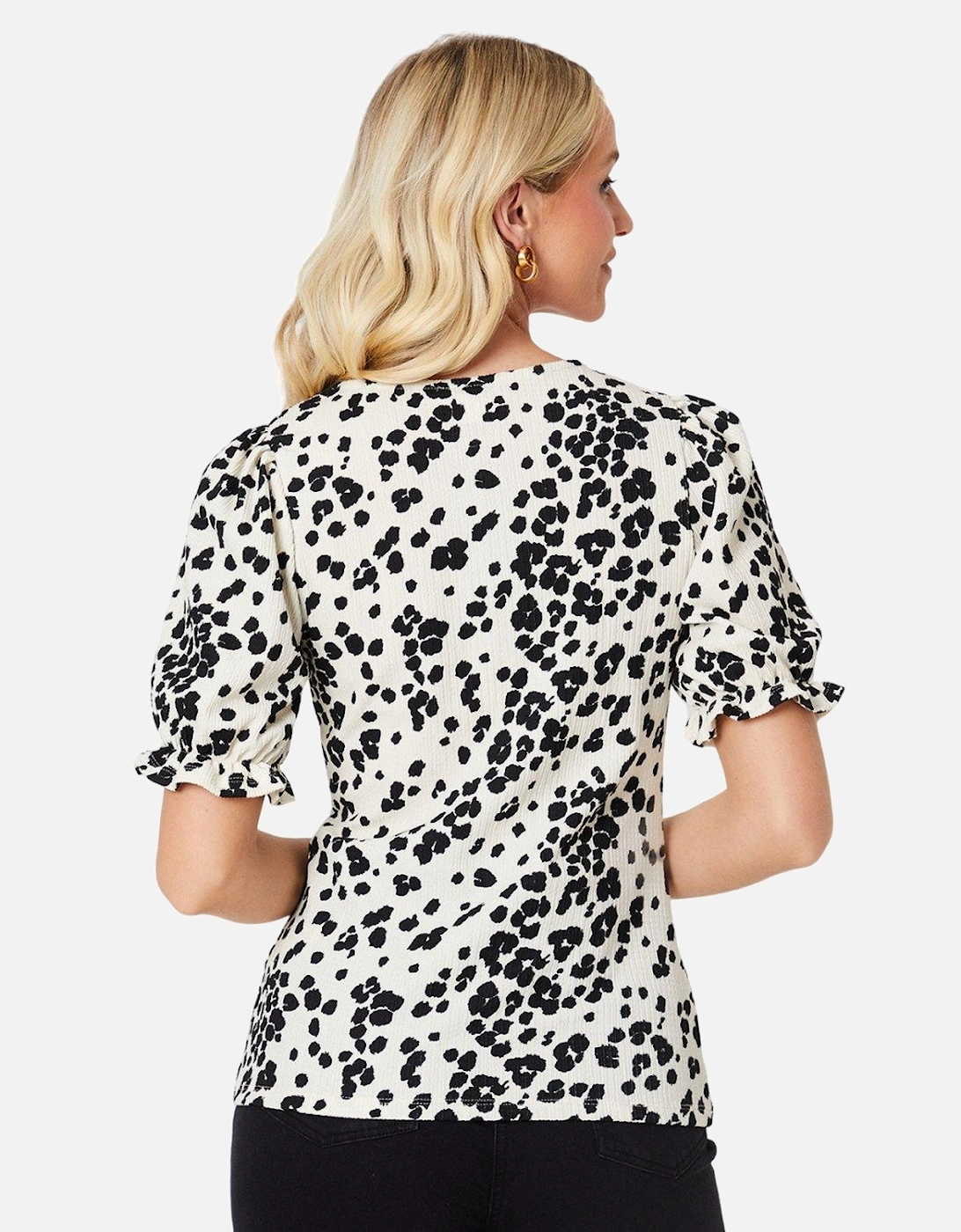 Womens/Ladies Leopard Print Puff Shoulders Top