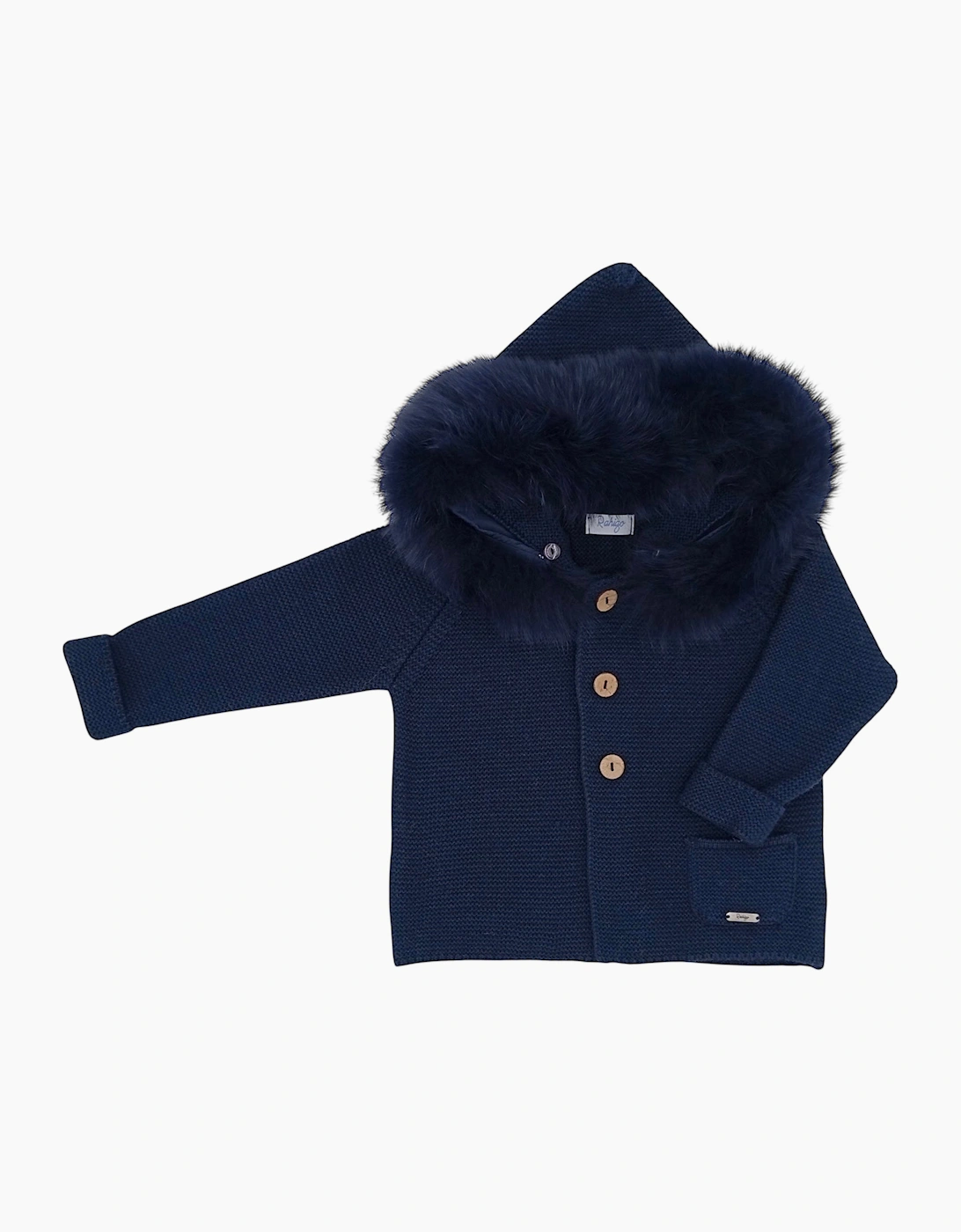 Rahigo Boys Navy Knit Fur Trim Cardigan - Size: 2 years