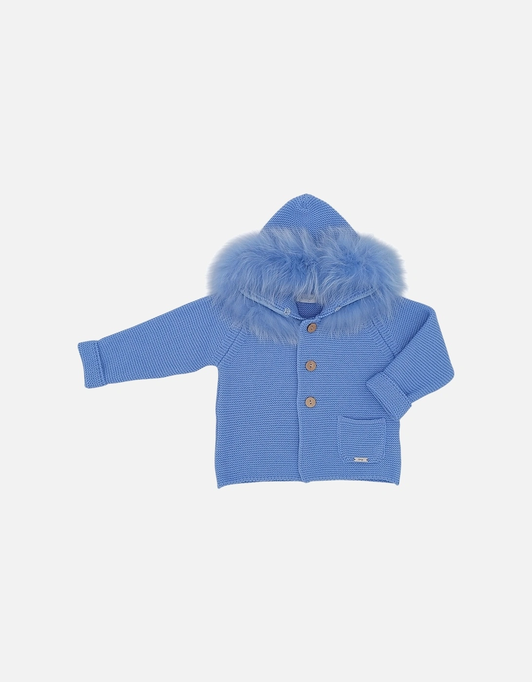 Boys Blue Knit Fur Trim Cardigan, 2 of 1