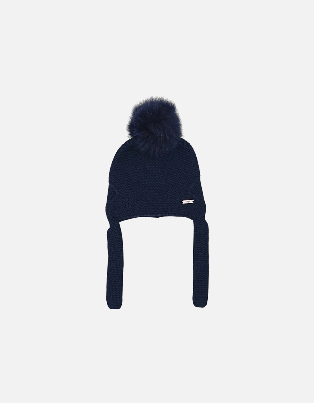 Boys Navy Knit Fur Tie Hat, 2 of 1