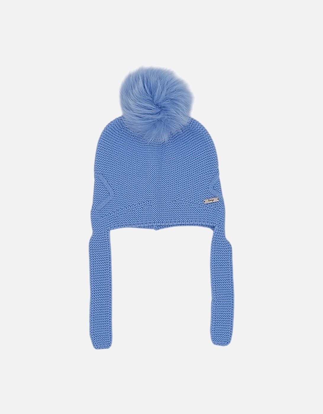 Boys Blue Knit Fur Tie Hat, 2 of 1