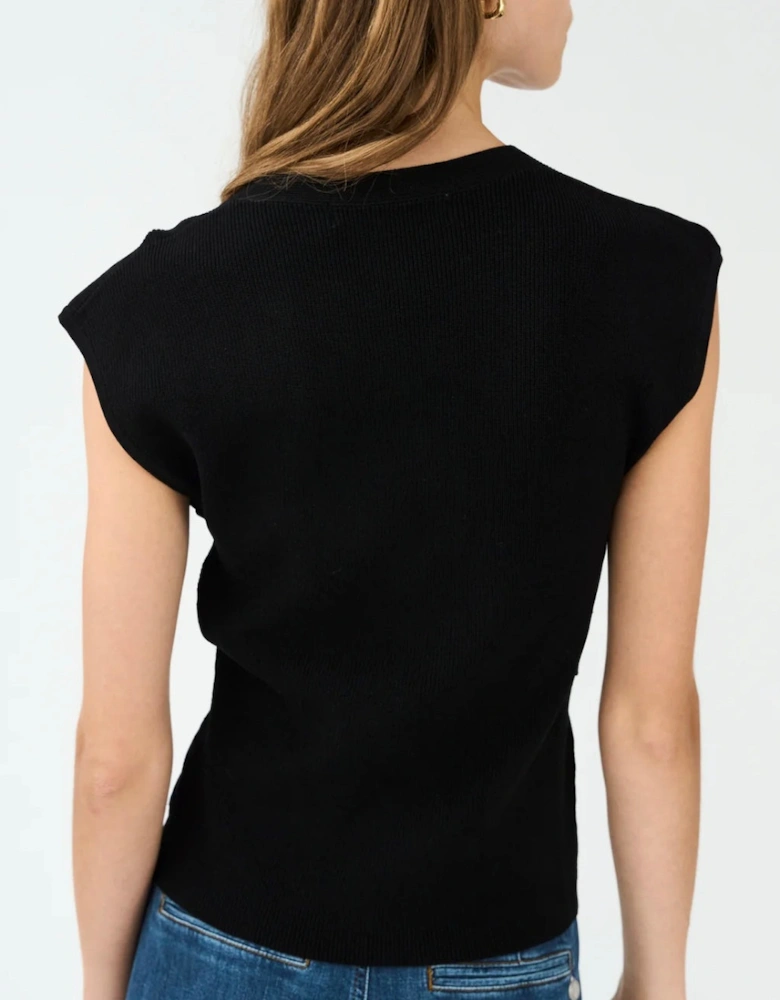 Vigga Cross-over Knit Top in Black