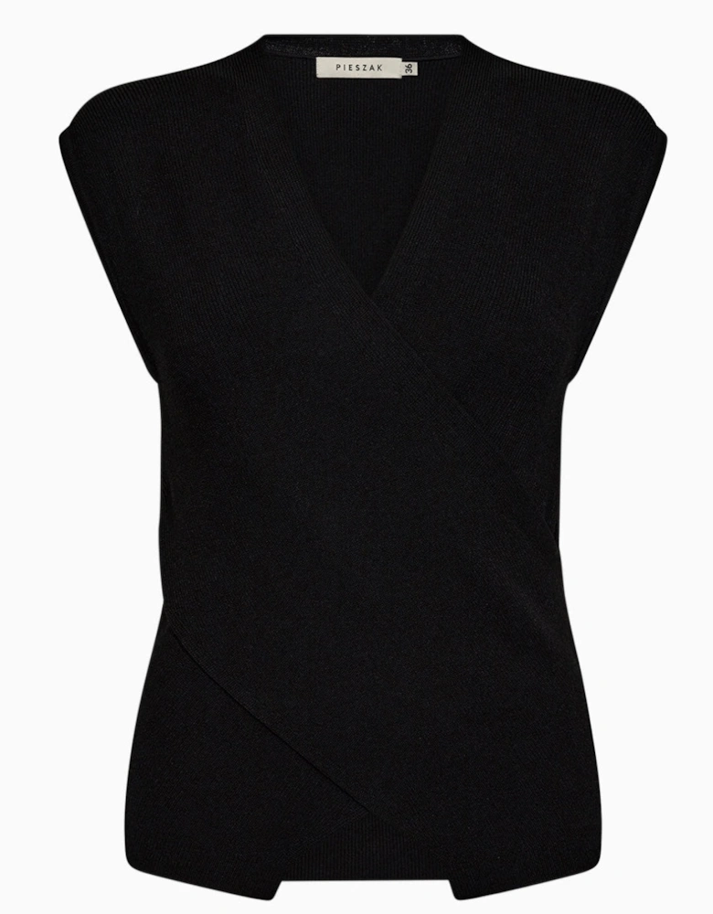 Vigga Cross-over Knit Top in Black