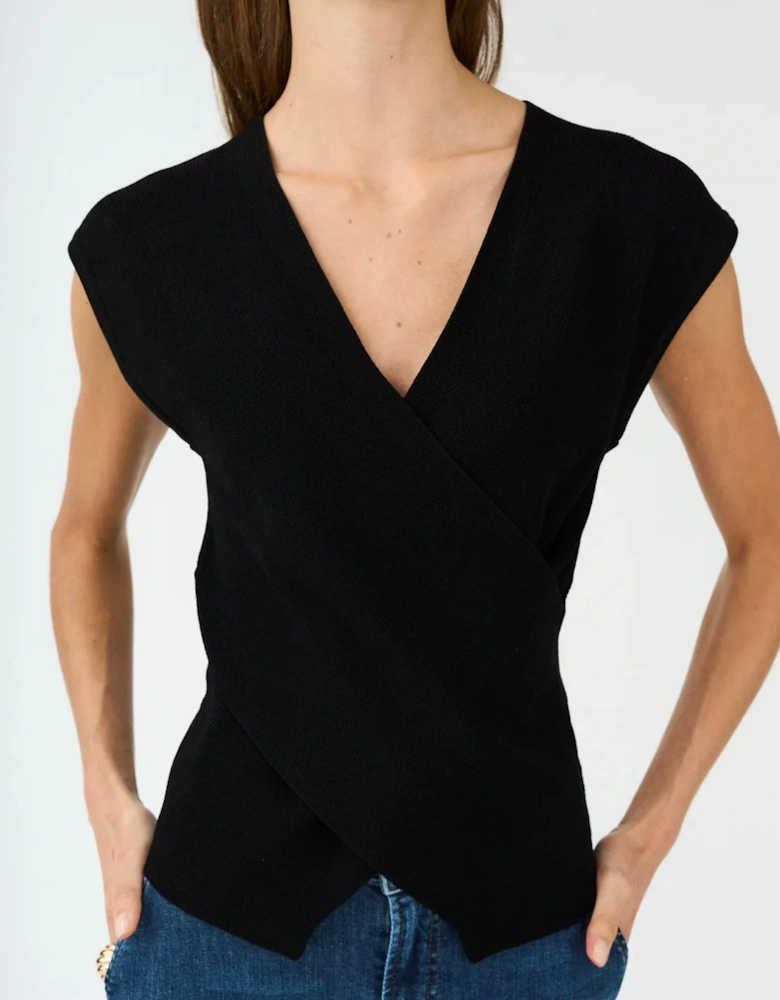 Vigga Cross-over Knit Top in Black