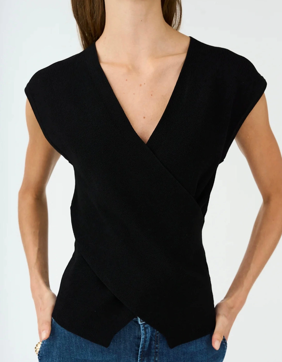 Vigga Cross-over Knit Top in Black