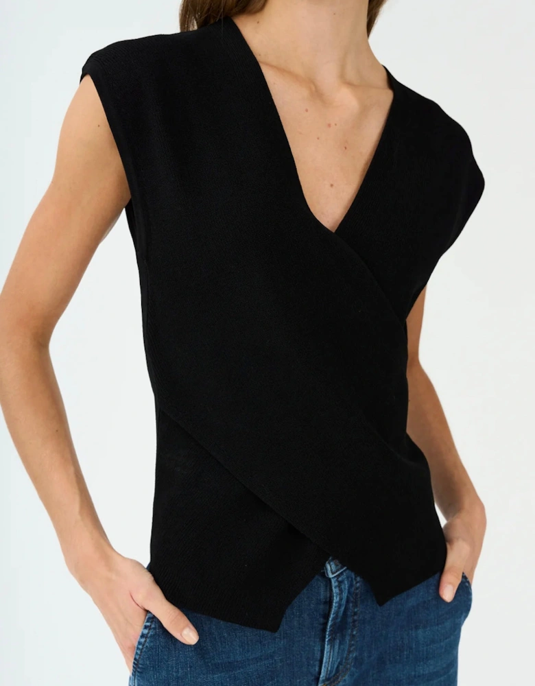 Vigga Cross-over Knit Top in Black