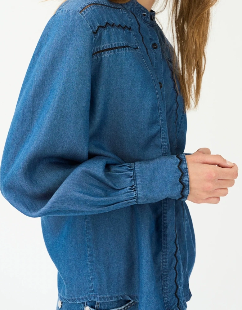 Celika Embroidered Denim Shirt - Mid Dark Denim