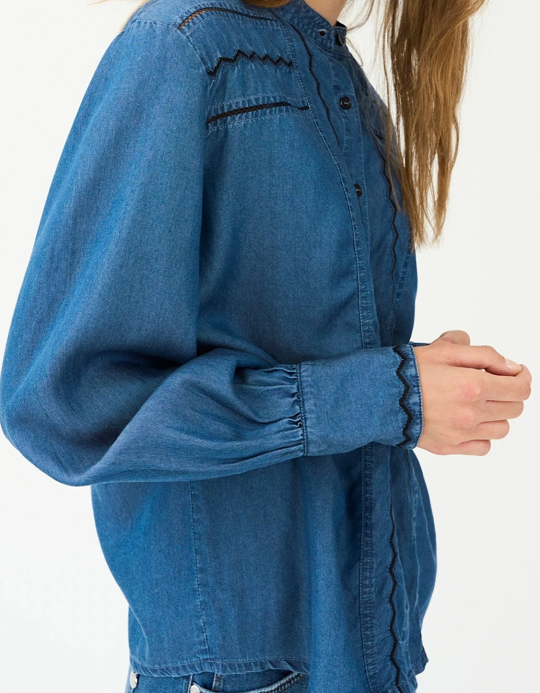 Celika Embroidered Denim Shirt - Mid Dark Denim