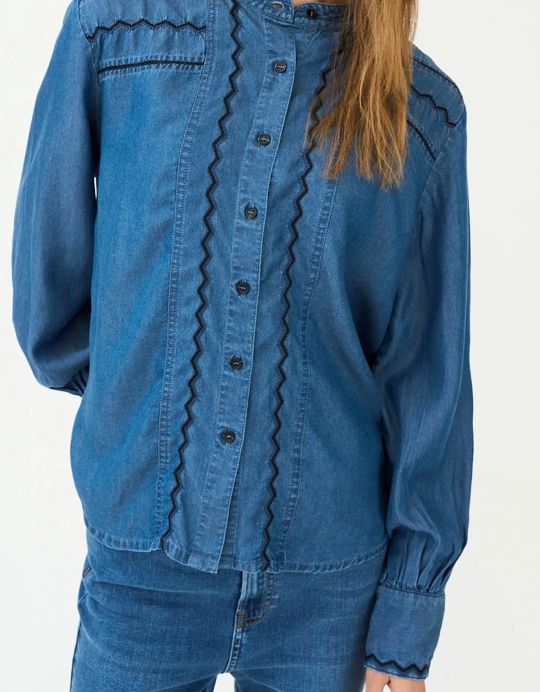 Celika Embroidered Denim Shirt - Mid Dark Denim