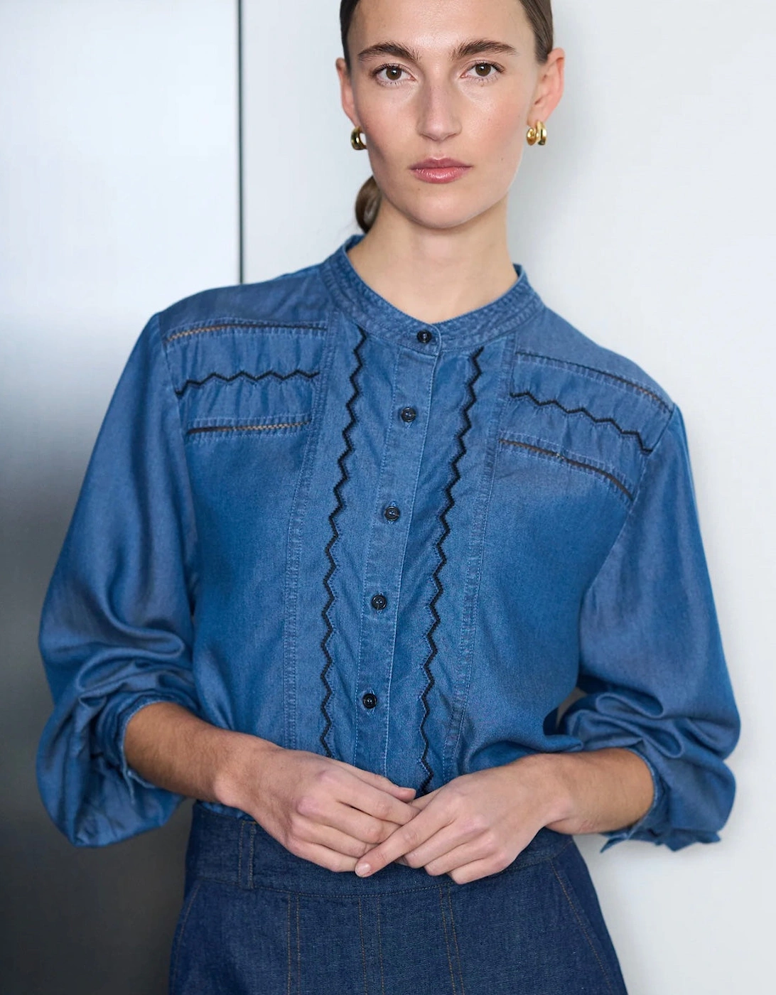 Celika Embroidered Denim Shirt - Mid Dark Denim