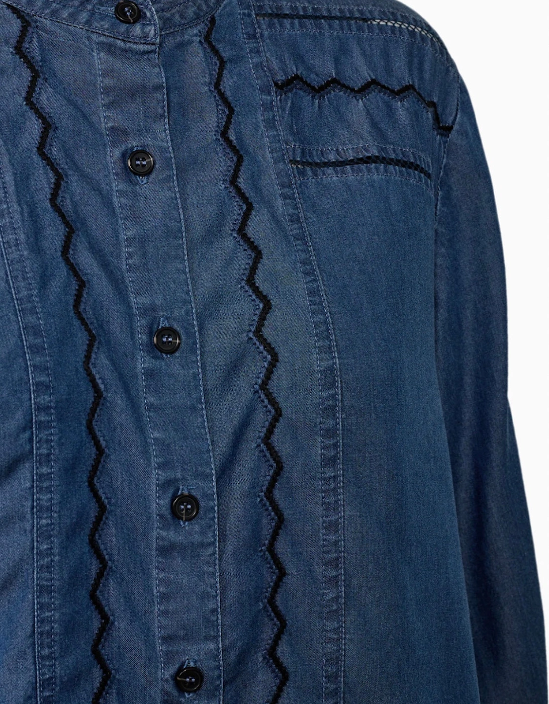 Celika Embroidered Denim Shirt - Mid Dark Denim