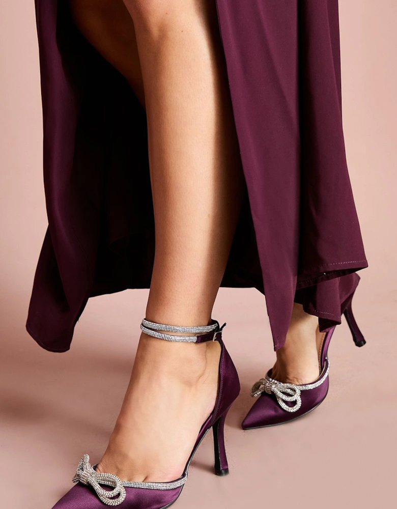 Krissy Satin Diamante Bow High Stiletto Heel Court Shoes