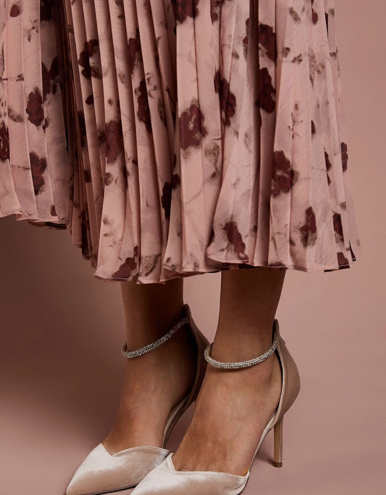 Sicily Velvet Diamante Ankle Strap Pointed Court Shoes