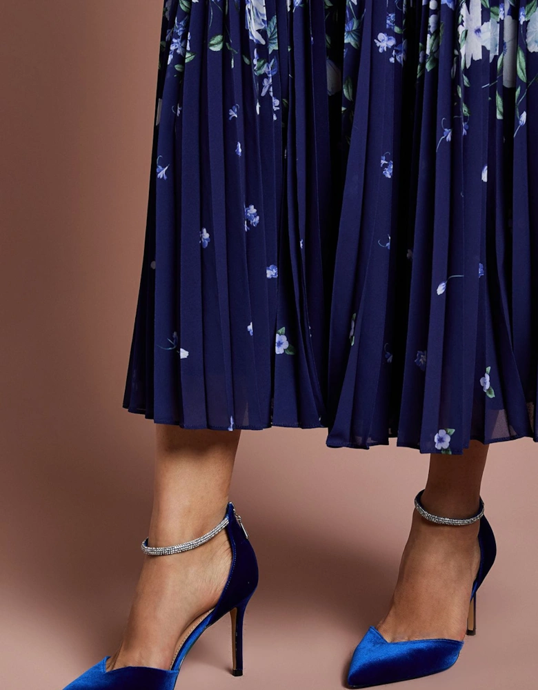 Sicily Velvet Diamante Ankle Strap Pointed Court Shoes